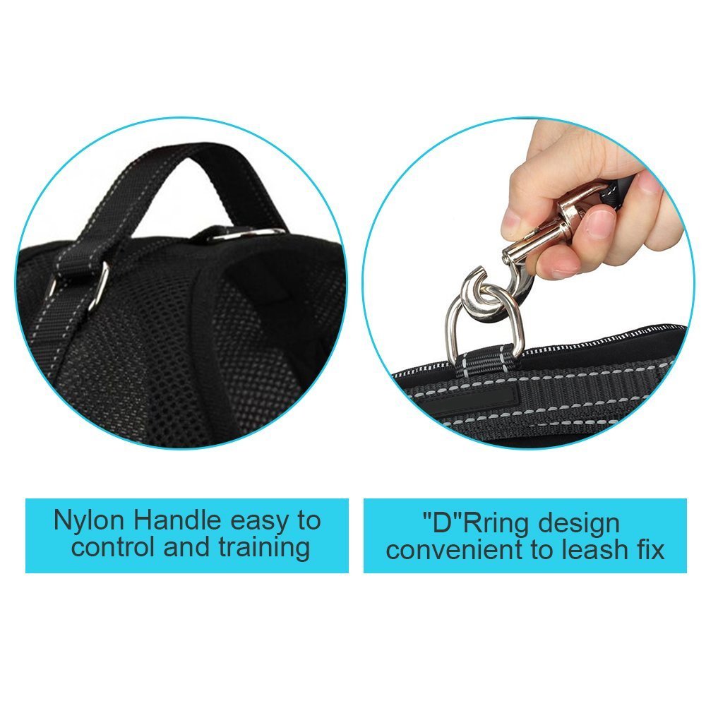 Santune Dog Harness Vest No Pull Adjustable Heavy Duty Oxford Reflective Safety Pet Harnesses with Handle for Small Medium Large Dogs Walking Traveling Training(Black,XL)