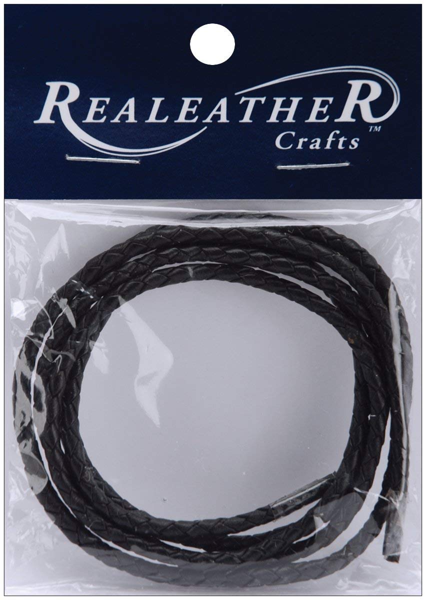 Realeather Crafts Round Braided Lace 3 mm x 40-inch Packaged-Black