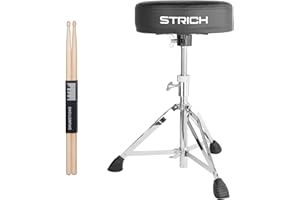 STRICH Drum Throne, Height Adjustable Padded Seat Drum Stool, Heavy Duty Swivel Drum Chair, Double Braced Padded Stool with 5A Drumsticks, SDB-20