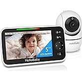 HelloBaby Upgrade Baby Monitor, 5''Sreen with 30-Hour Battery, Pan-Tilt-Zoom Video Baby Monitor with Camera and Audio, Night 