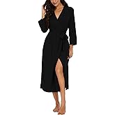 VINTATRE Women Kimono Robes Long Knit Bathrobe Lightweight Soft Knit Sleepwear V-neck Casual Ladies Loungewear