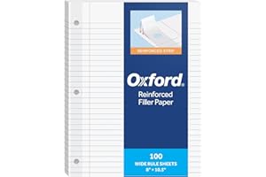 Oxford Reinforced Filler Paper, 8 x 10.5 Inch, Wide Rule, 3 Hole Punched, Lined Loose Leaf Paper for Ring Binders, 100 Sheets, White (1002098)