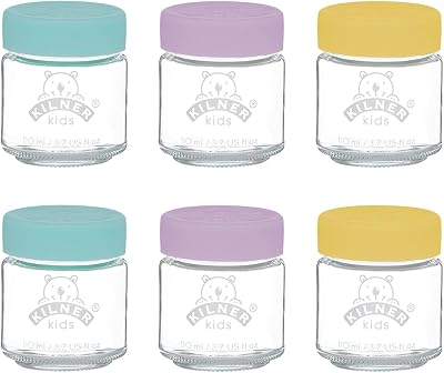 Kilner Kids Glass Baby Food Jars 6x110ml with Airtight Lids Purple Yellow