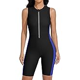 ATTRACO Boyleg One Piece Swimsuits for Women Athletic Bathing Suits Color Block Zip Up Swimwear