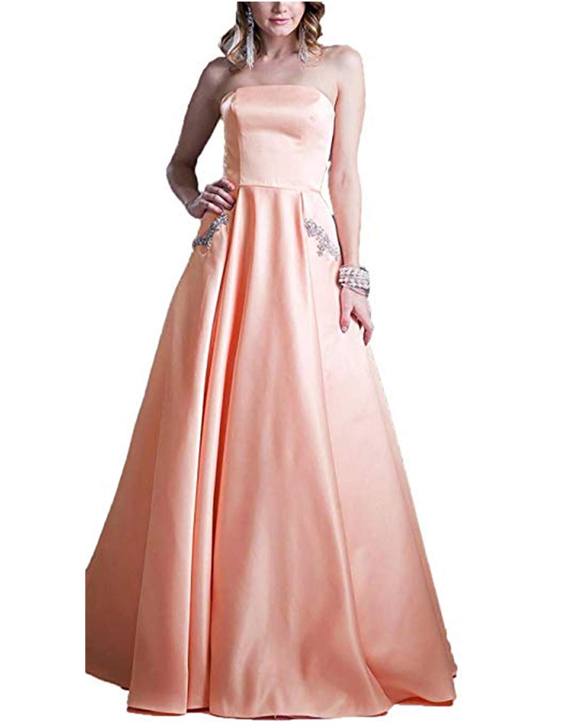 Scarisee Women's Long Strapless Beaded Prom Evening Dresses with