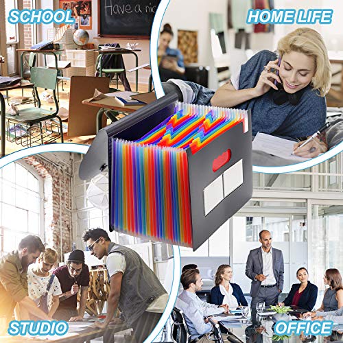 Expanding File Folder 24 Pockets with Cover Accordion File Organizer Portable Rainbow Large Capacity Document Holder A4 Size Letter Paper for Business School Home