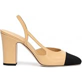 MKOPWOX Women's Slingback Splicing Round Toe Chunky Heel Pumps | Slip on Animal Print Block Heels Sexy Dressy Shoes for Women