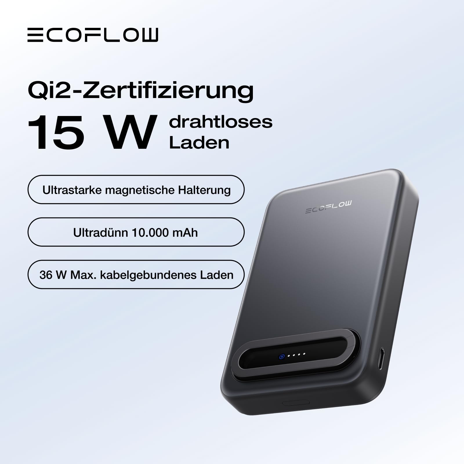 EcoFlow Qi2 Magnetic Powerbank 10000mAh 15W, Qi2-zertifiziert Wireless Power Bank 36W Kabelloses Magnetische Powerbank Tragbares Ladegerät für iPhone 17/16/15 Pro Max, Schwarz 7