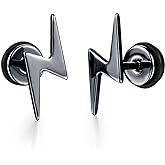 Unisex Lightning Bolt Stud Earring in Surgical Steel, Screw Flat Back | High Polished, Plated in 14K Yellow Gold or 925 Sterling Silver