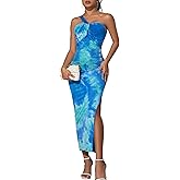 DRESSTELLS Women's Spring Maxi Bodycon Tie Dye Tube Dress Ruched Party Club Backless Long plit Hem Dresses