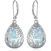 Starfish Earrings 925 Sterling Silver Filigree Starfish Dangle Leverback Earrings Moonstone Ocean Jewelry Gifts for Women