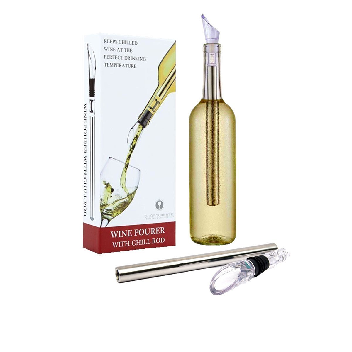 Vicloon Enfriador de Vino Vertedor de Vino con Varilla de Enfriamiento Acero