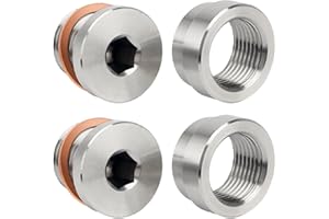 joytrace M18x1.5 Oxygen Sensor Weld Bungs & Plugs Kit (2 Bungs/2 Plugs) - Stainless Steel Welding Adapters