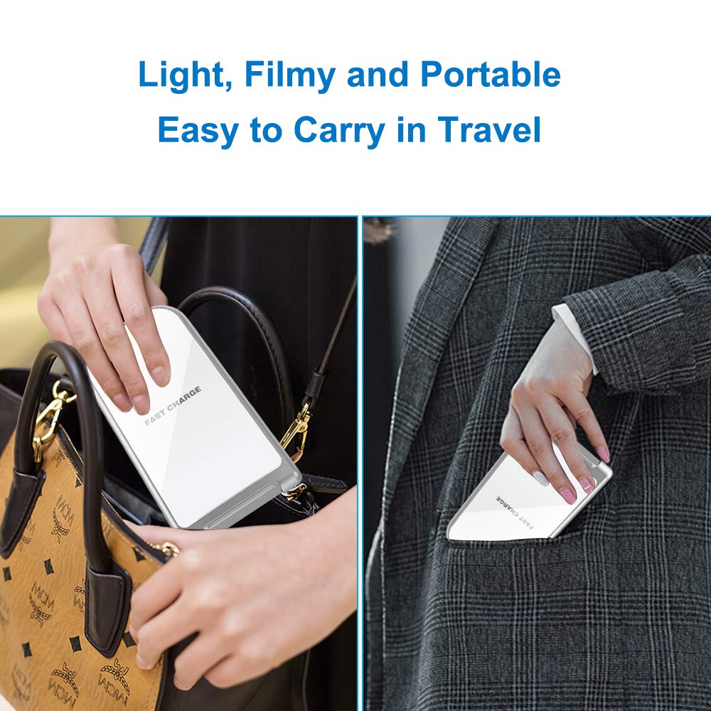 KZY Fast Wireless Charger Stand, QI Certified Wireless Charger Compatible for iPhone X/8/8+, Folding Wireless Stand Charger for Galaxy S9/S9+ S8/S8+ S7/S7 Edge, White (with QC 3.0 AC Adapter)