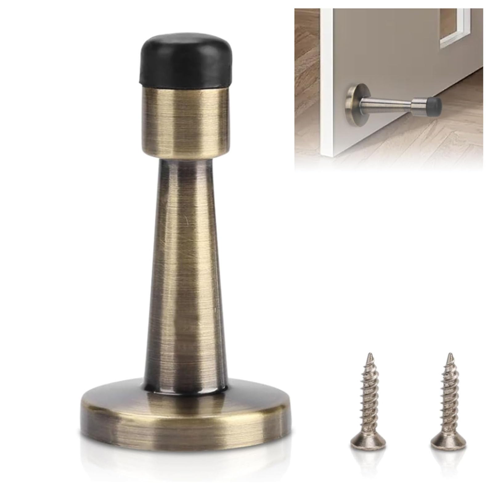 GIONAR Brass Door Stop, Zinc Alloy and Rubber Anti-Collision Door Stoppers for Home, Office, Hotel, Door Stops Indoors, Wooden and Wall Door Protect, Wall Mounted Door Stopper, Door Stop for Skirtings