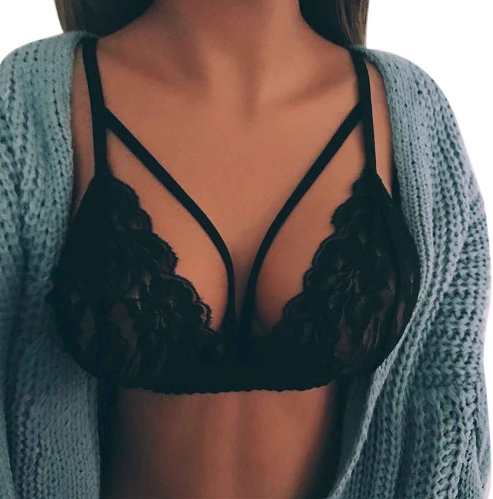 Yaseking Women Lace Hollow Push Up Bra, Sexy Ladies Cage Crop Top Bustier Vest Underwear