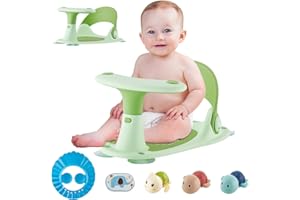 PGONEEE Baby Bath Seat [Original] – 3 Bath Toys + Shower Cap + Bath Brush + Thermometer – 4 Anti-Slip Suction Cups – Soft Silicone Cushion – Foldable Design – Ideal Gift for Infants 6-36 Months! (Green)
