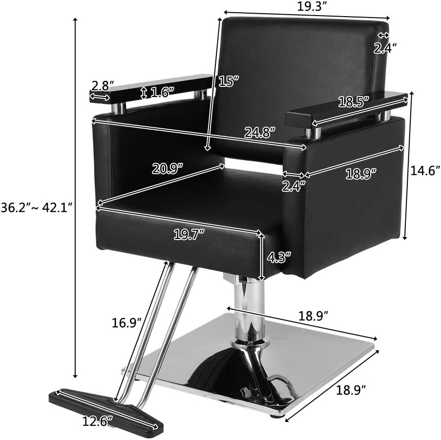 SUNCOO Hydraulic Barber Chair Hair Styling 360 Degree Swivel Durable Square Chassis Wood Handrails Solid Pedal Salon Beauty Classic Black: Kitchen & Dining