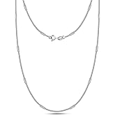 Box Chain Necklace for Women and Men Italian Crafted 0.80mm Bar Station Chain Necklace 18 Inch 14K White Gold Over 925 Sterling Silver with Spring Ring Clasp