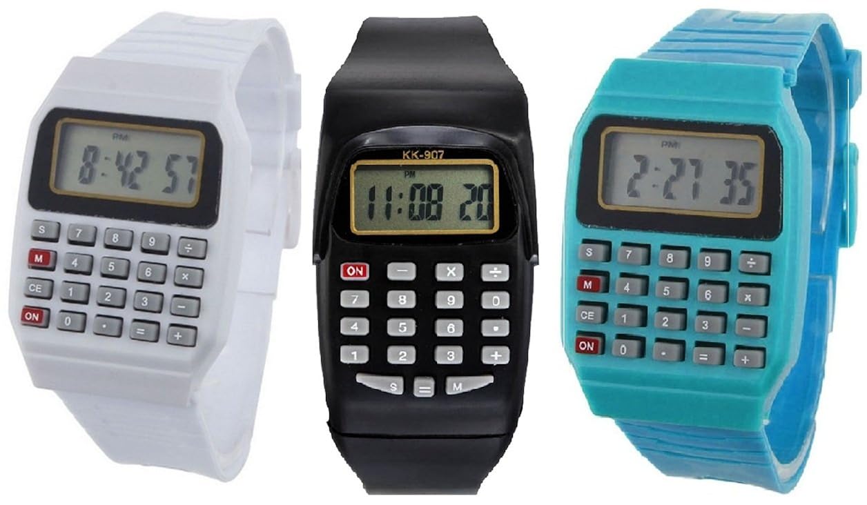 white calculator watch