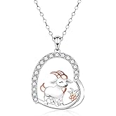 Salloog 925 Sterling Silver Goat Necklace - Cubic Zirconia Cute Heart Animal Goat Pendent Goat Gifts for Women