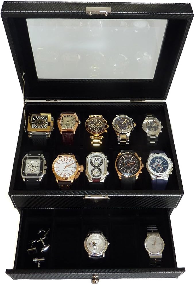 20 Piece Black Carbon Fiber Pattern Men's Watch Box Display Case