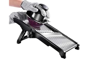 Rotatable Thickness Dial Mandoline Slicer for Kitchen - Anti-Slip Base Vegetable Slicer with Finger Guard & Cut-Resistant Glo