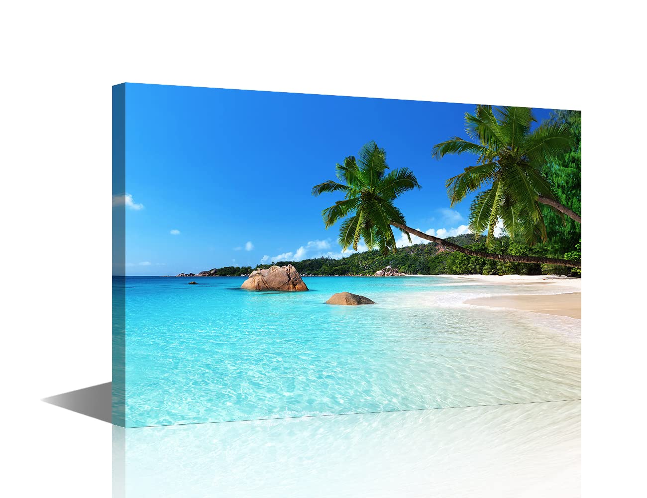 TISHIRON Canvas Wall Art Landscape Tropic Botanic Sandy Beach Island with Coconut Palm Trees Seaside Print Wall Hanging Decor for Bedroom Living Room Dorm Ready to Hang 16X24in (40x60cm)