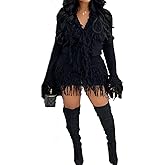 Vaceky Fringe Cardigan Skirt Set Women Lightweight Sweater Jacket Bodycon Mini Skirts