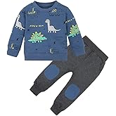 Toddler Boy Clothes Little Dinosaur Printed Long Sleeve Tops and Pants 2pcs Fall Winter Sweatsuit for 2-6 Years