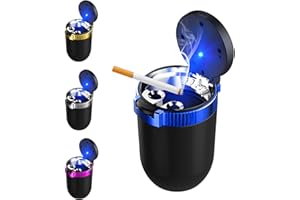 Suvnie Car Ashtray with Lid, Detachable Stainless Steel Smokeless Auto Ashtray with Blue LED Light, Mini Vehicle Trash Can for Cup Holder Home Office, Interior Car Accessories (Blue)