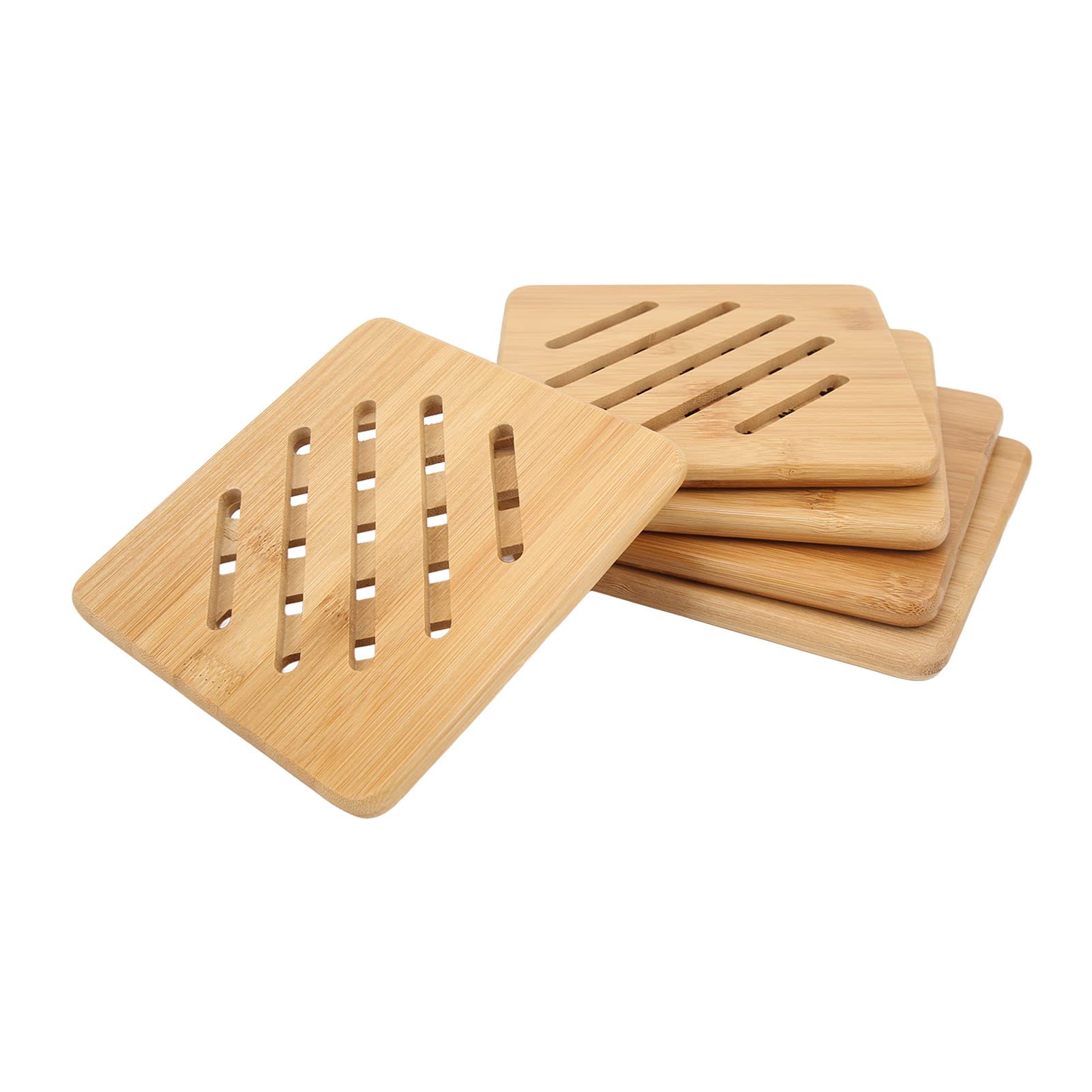 Leapiture 5 Pcs Bamboo Hot Pad Bamboo Trivet Heat Resistant Mats for Countertop Hot Dishes Pot Bowl Teapot Bamboo Kitchen Accessories(Square)