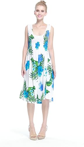 blue and white hawaiian dress