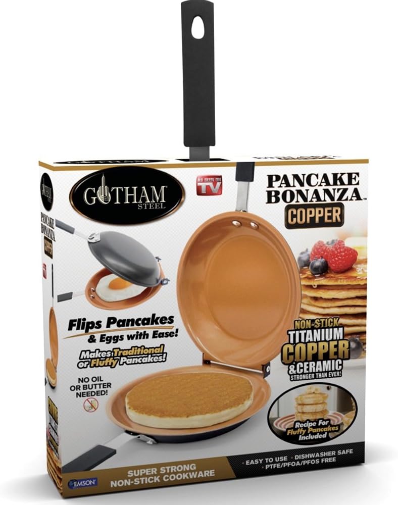 Gotham Steel Double Pan – Nonstick Copper Easy to Flip Pan with Rubber Grip Handles for Fluffy Pancakes, Perfect Omelets, Frittatas, French Toast and More! Dishwasher Safe: Kitchen & Dining