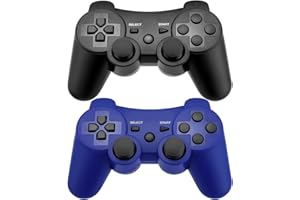 Ceozon PS3 Controller 2 Pack Play-Station 3 Controller Wireless with Six-Axis Dual Vibration Control with Charging Cables Black + Blue