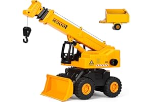 haomsj 2-in-1 Toy Crane Bulldozers Construction Set Trucks for Boys Age 3-5, Excavator Lifting Crane Toys with Light and Sound for Kids Ages 3 4 5 6 Years Old