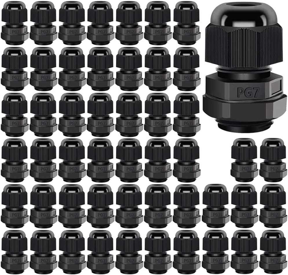 Gebeldet PG7 Plastic Cable Glands Black 3-6.5mm Waterproof Wire Connectors Pack