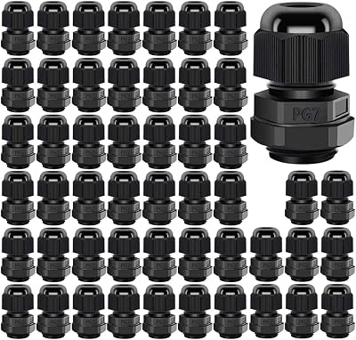 Gebeldet PG7 Plastic Cable Glands Black 3-6.5mm Waterproof Wire Connectors Pack