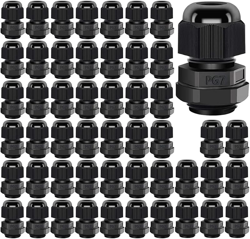 Gebeldet PG7 Plastic Cable Glands Black 3-6.5mm Waterproof Wire Connectors Pack