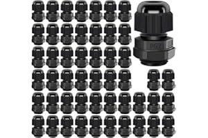 Gebildet Cable Gland, PG7 Plastic Waterproof Adjustable 3-6.5mm Cable Gland Joint with Gaskets, M12 × 1.5 Wire Connector, Wire Protector (Pack of 50, Black)