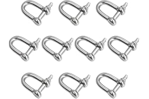 Eilumduo 10Pcs M6 1/4" Stainless Steel Mini D Shaped Bow Shackle for Paracord Jewelry, Marine Tackle