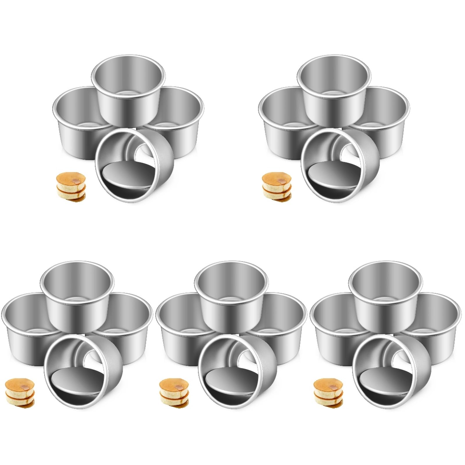 BESTonZON 20 Pack 2.5 Inch Round Cake Tin Set, Aluminum Baking Pan with Removable Bottom for Mini Cheesecake Muffin, Small Sponge Mould for Birthday Wedding Party Afternoon Tea