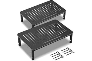 UPGRAVITY 2 Pack Monitor Stand, Monitor Stand Riser with Adjustable Height, Metal Computer Riser for 2 Monitors, Desk Monitor Stands with Cable Management for PC, Printer & iMac