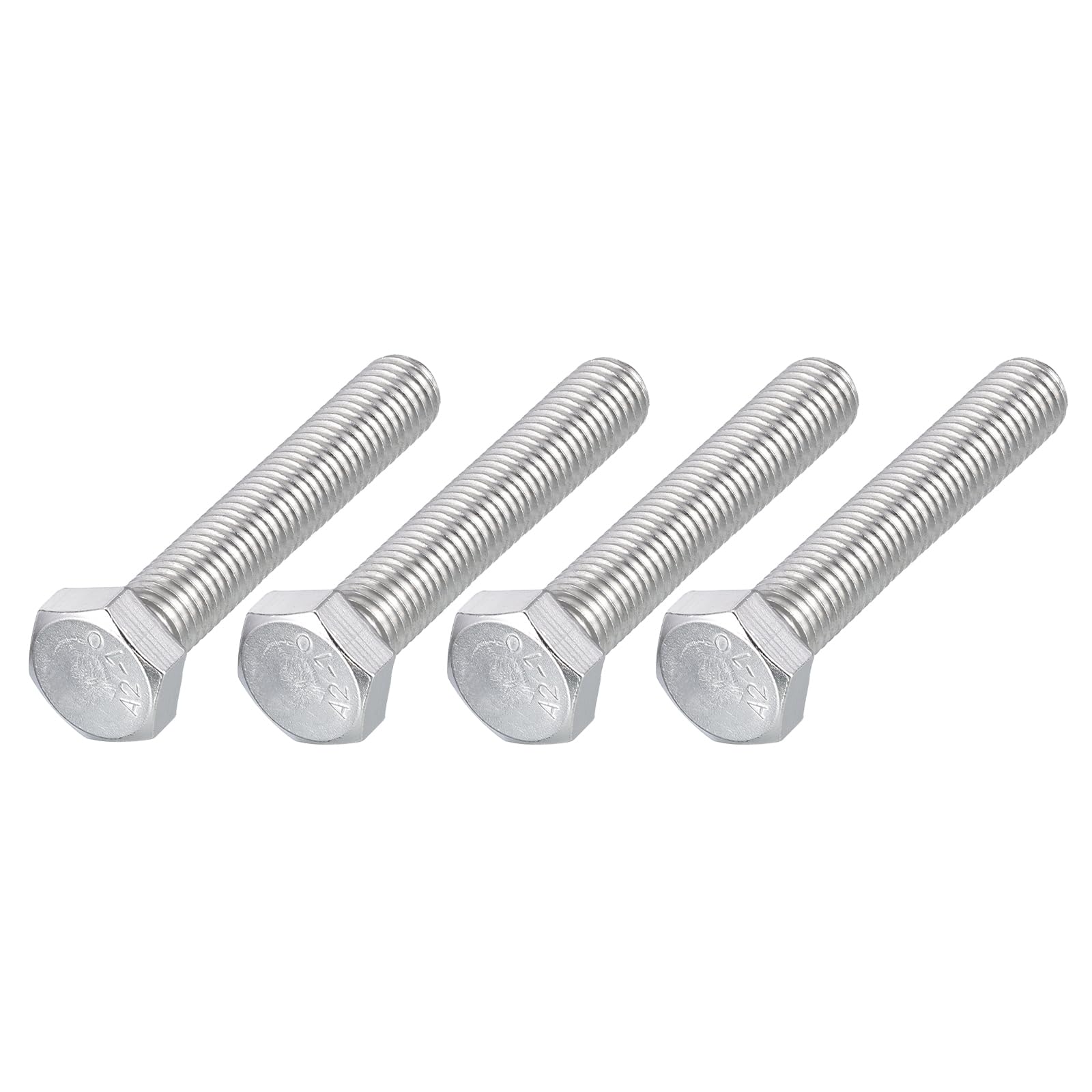 METALLIXITY Hex Bolts (M12-1.75x70mm) 4Pcs, 304 Stainless Steel Coarse Fully Threaded Hex Head Screw Bolt Machine Screws - for Furniture Repair, Silver
