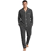 U2SKIIN Mens Cotton Pajama Set, Soft Long Sleeve Pajamas for men Lightweight Button Up Sleepwear Lounge Pjs Set with Pockets