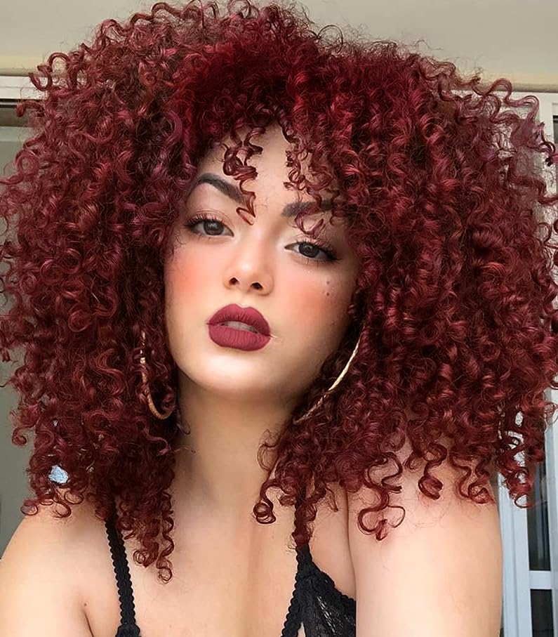 Siudus Red Afro Wigs for Black Women Kinky Curly Short Wig Big Bouncy Fluffy Synthetic Fiber Hair Wig for Cosplay Halloween Party Use — image 1