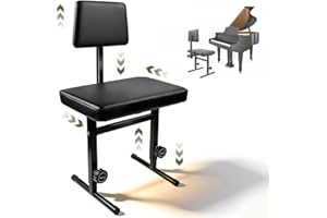 Lilvduybz Piano Bench with Backrest, Adjustiable Piano Chair with Padded Cushion for Piano Keyboard, 15-18 inch Height Adjust