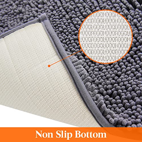 Lifewit Extra Soft Bathroom Rug Mat, Absorbent Shaggy Chenille Bath Rug, Non Slip Plush Rugs for Bathroom,Tub and Shower, Grey, 20 × 30 inch