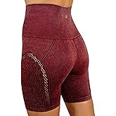 MAXXIM High Waisted Yoga Shorts Tummy Control - Biker shorts for Gym, Exercise, Workout, Running - Seamless, Acid Wash Red Small