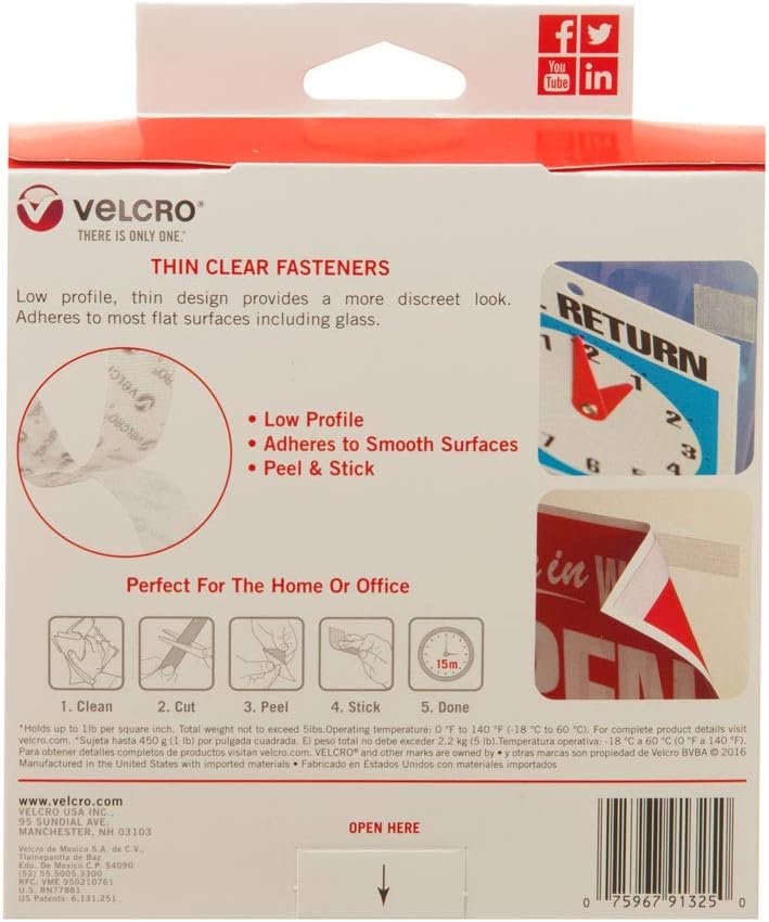 VELCRO Brand Thin Clear Tape | 15 Ft x ¾” | Cut Strips to Length | Home Office or Crafts Fastening Solution | Large Roll, 91325 : Mounting Tapes : Arts, Crafts & Sewing